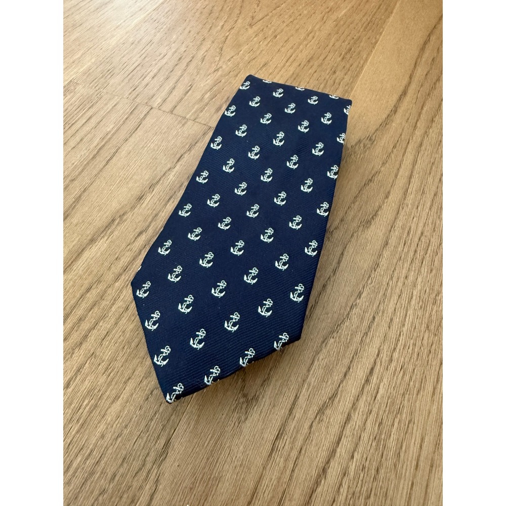 Polo Ralph Lauren Boys Navy Blue Silk Anchor Nautical Necktie Made in Italy